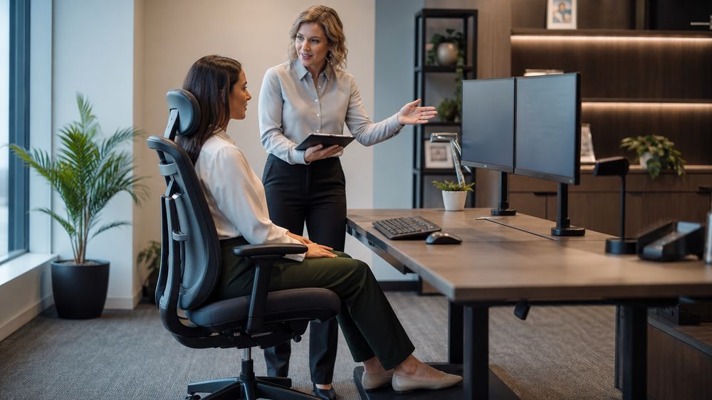 Physician-led ergonomic consult at an employee's workstation
